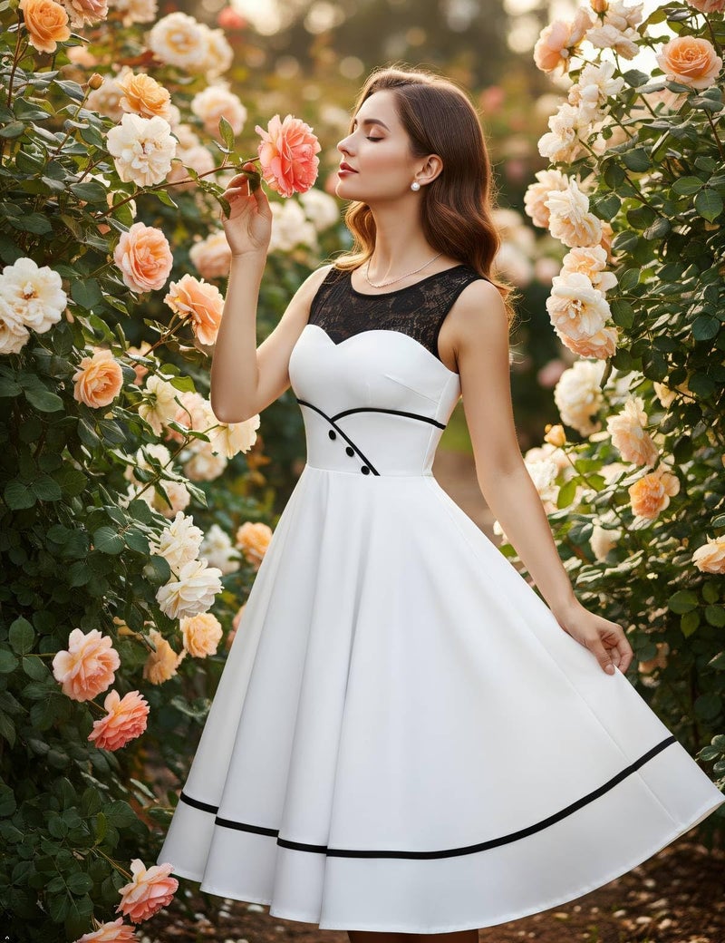 Bbonlinedress Women Plus Size White Wedding Dress for Bride 1950s Vintage Cocktail Bridal Shower A-Line Sleeveless Prom Swing Ivory M - Image 5